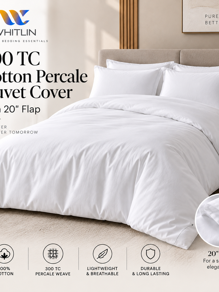 300 TC Cotton Percale Duvet Cover with 20" Flap | Whitlin