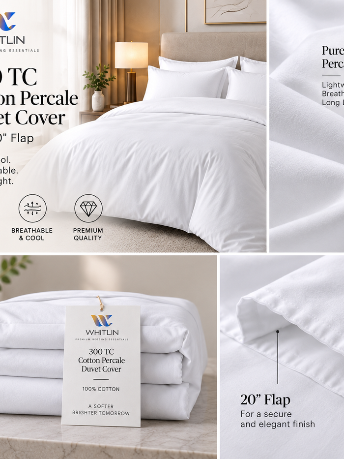 300 TC Cotton Percale Duvet Cover with 20" Flap | Whitlin