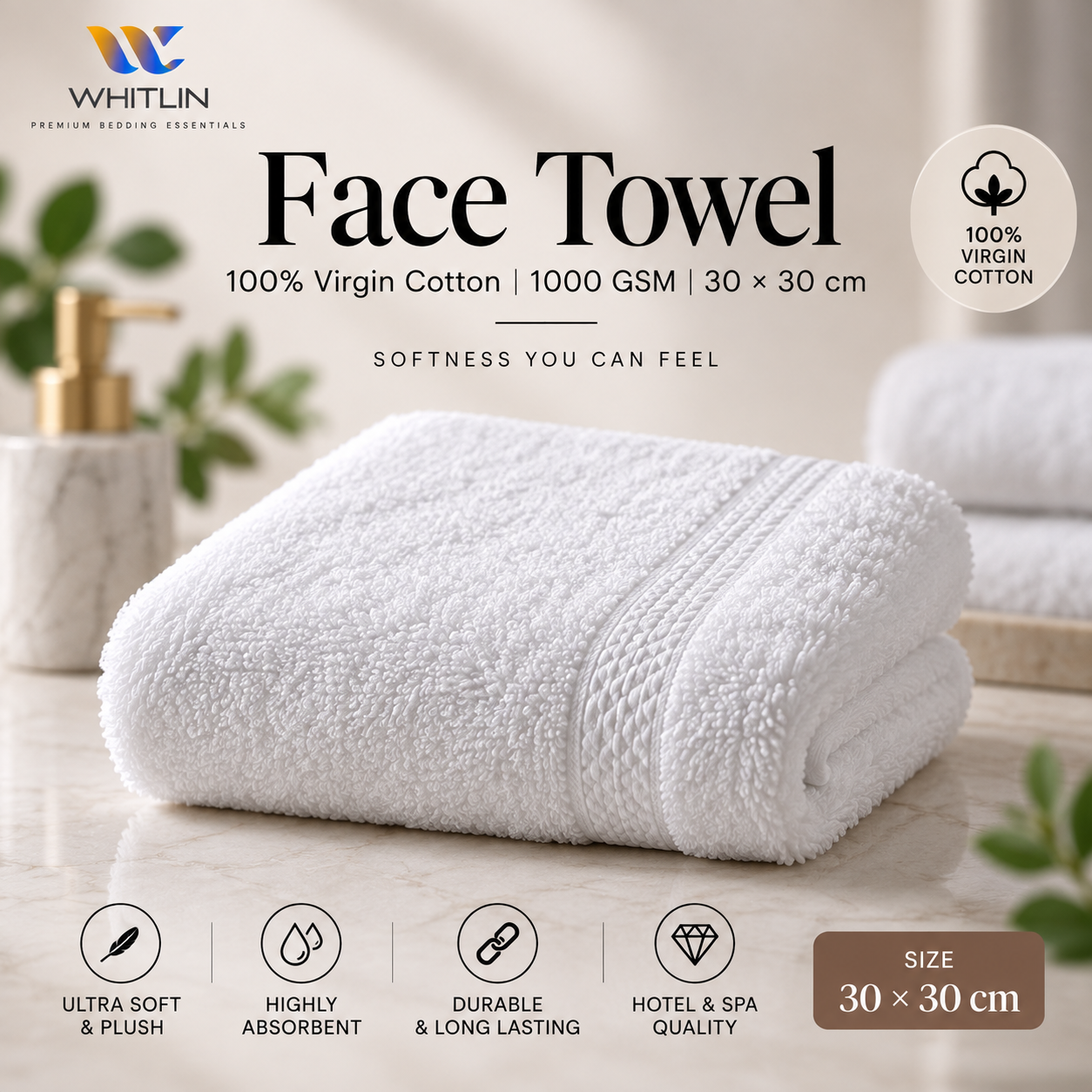 Face Towel — 100% Virgin Cotton | 1000 GSM | 30 × 30 cm