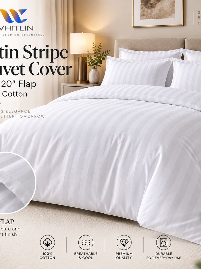 Satin Stripe Duvet Cover with 20 Flap 100% Cotton - 400 TC