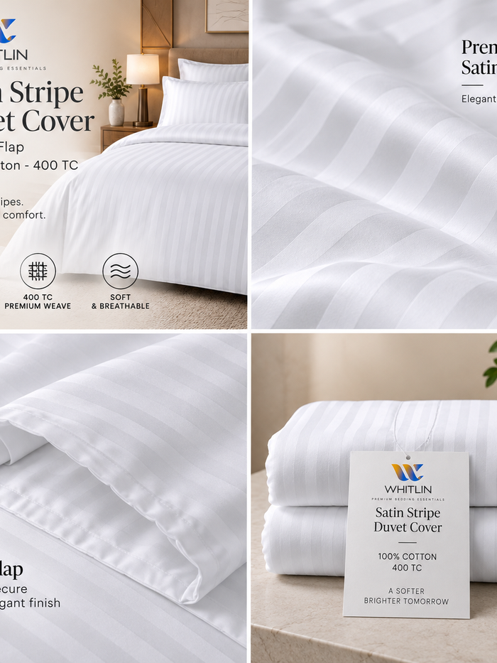 Satin Stripe Duvet Cover with 20 Flap 100% Cotton - 400 TC