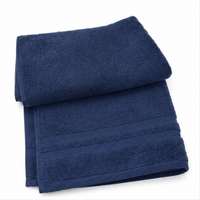 Folded navy blue towel on a white background