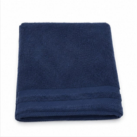 Folded navy blue towel on a white background