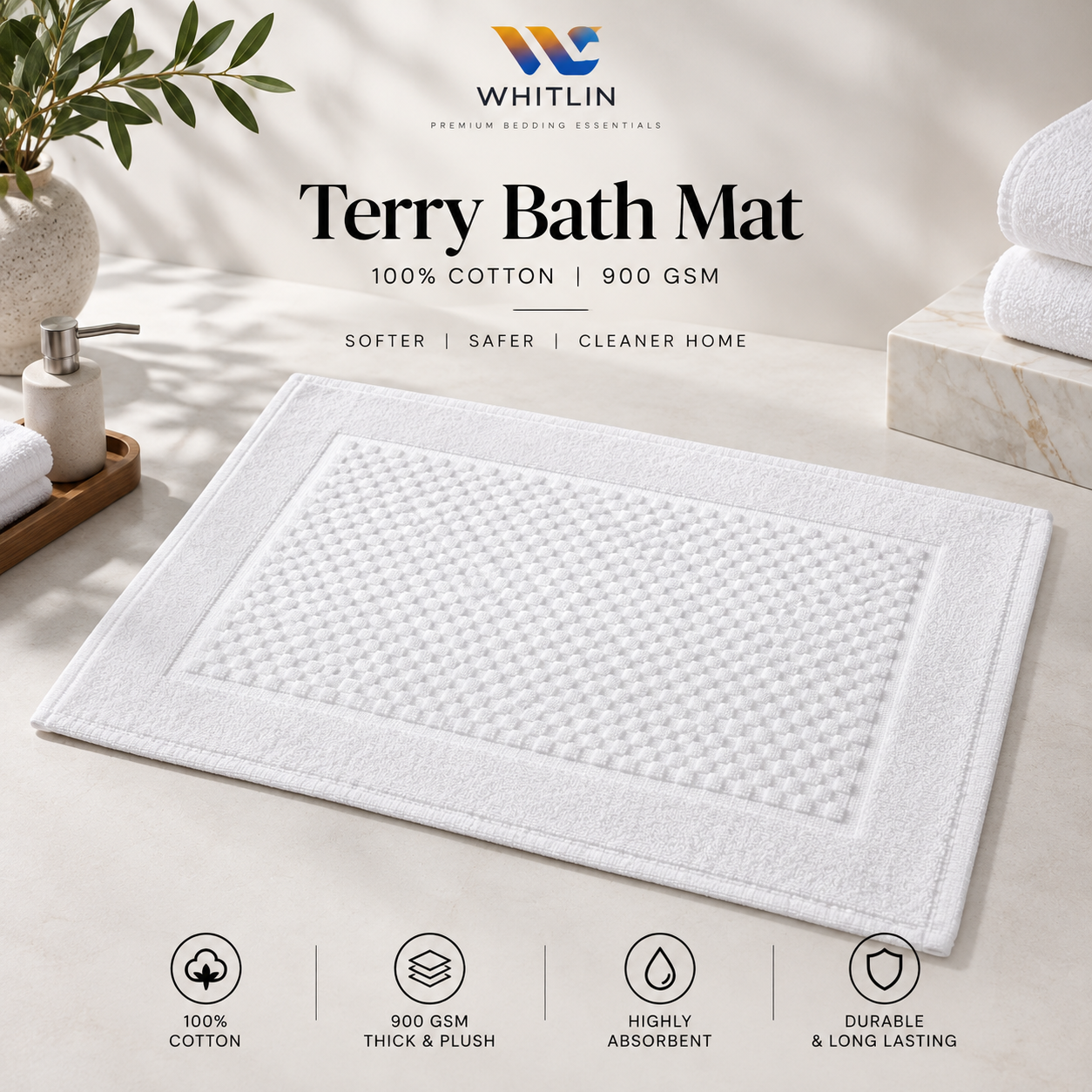 Terry Bath Mat 100% Cotton 900 GSM
